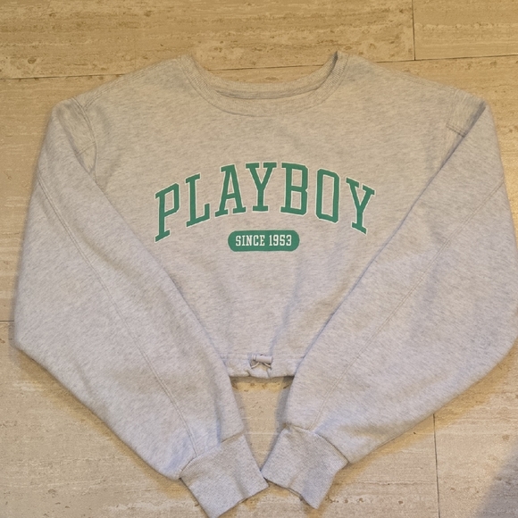 PLAYBOY Tops - Playboy by Pacsun Light Heather Gray Cropped Drawstring Sweatshirt
